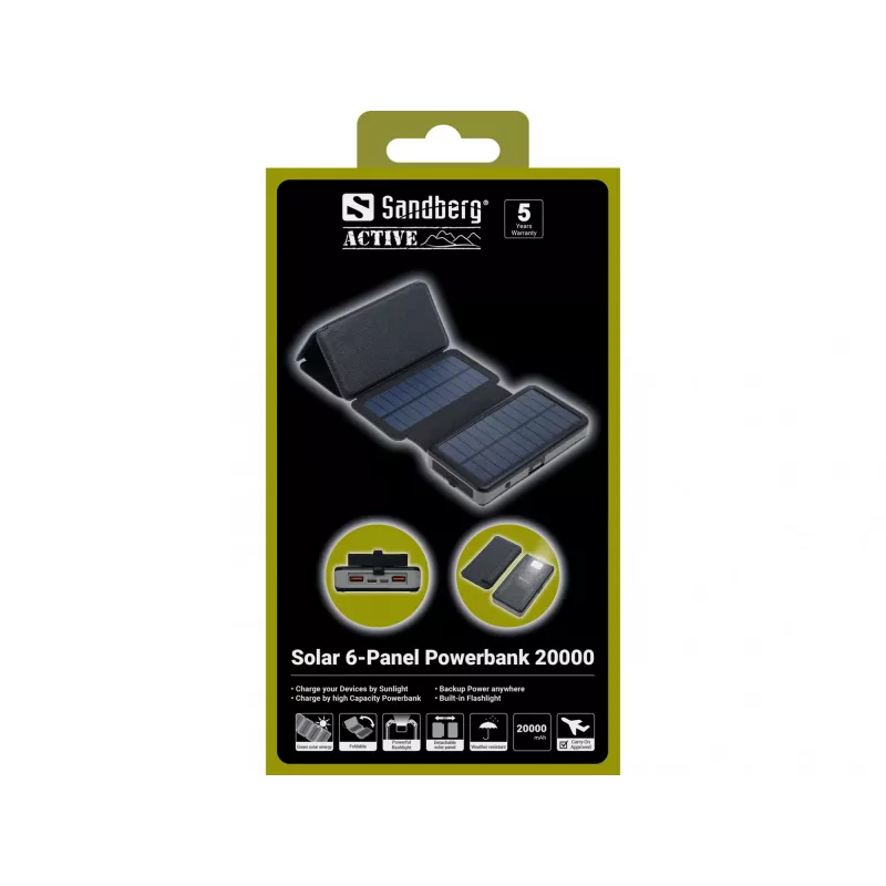 Powerbank Sandberg Solar 6-Panel 20000mAh polímero de lítio preto