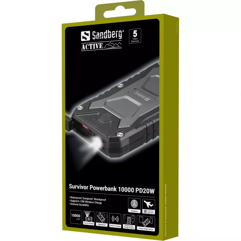 Powerbank portátil Sandberg Survivor 10000 PD20W, 10000 mAh