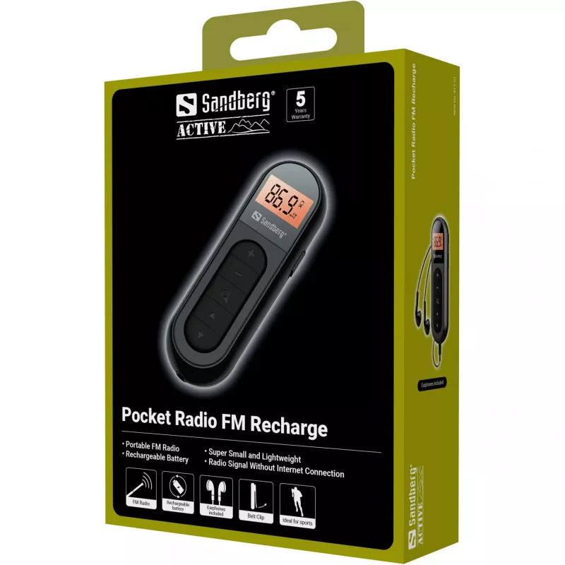 Rádio portátil Sandberg Pocket Radio FM Recharge FM 76-108 MHz
