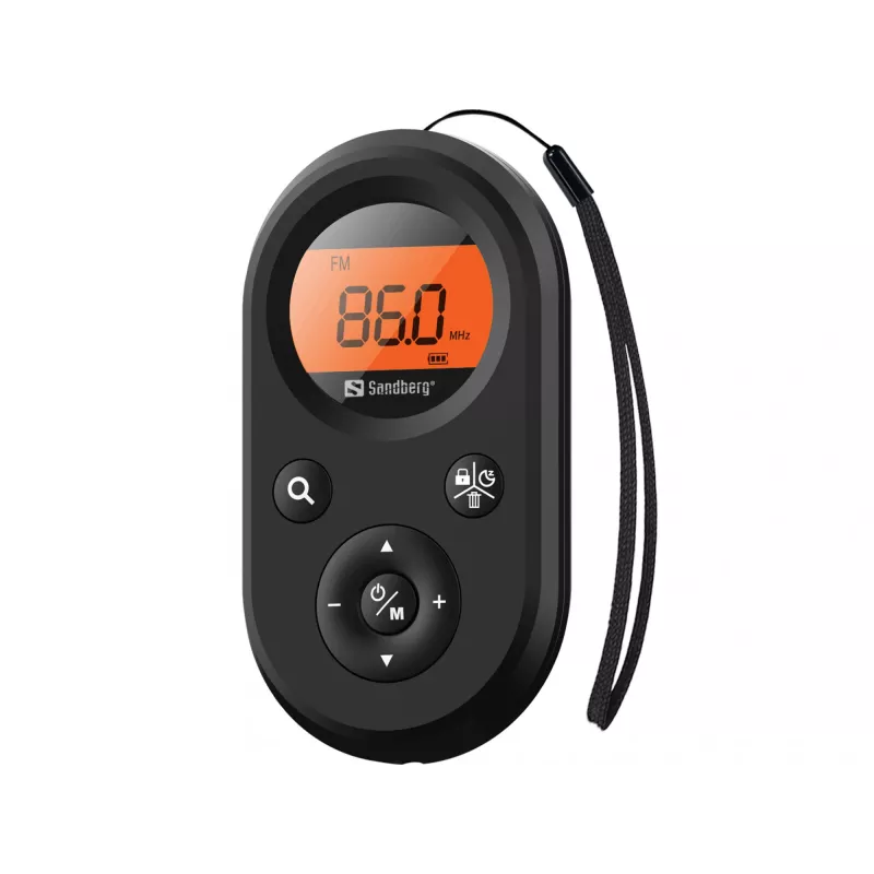 Sandberg 421-02 rádio de bolso FM+AM Recharge, FM 76–108 MHz, AM 522–1710 kHz, bateria de 500 mAh, ecrã, com auriculares