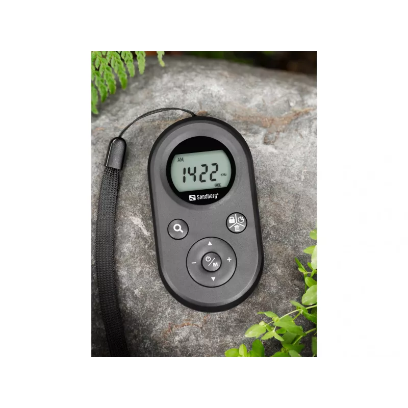 Sandberg 421-02 rádio de bolso FM+AM Recharge, FM 76–108 MHz, AM 522–1710 kHz, bateria de 500 mAh, ecrã, com auriculares