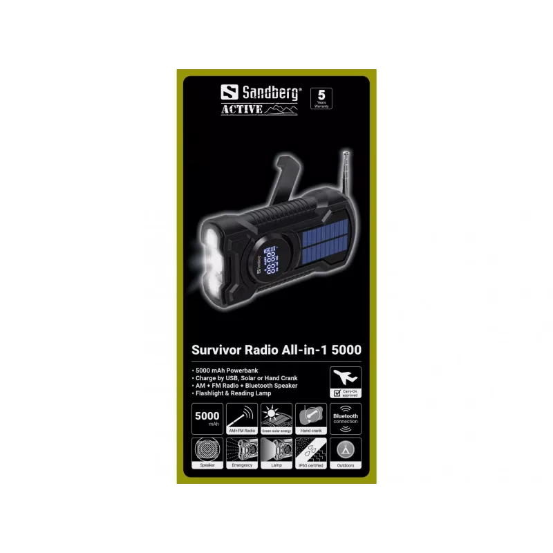 Rádio portátil Sandberg Survivor Radio All-in-1 5000 AM FM 5000mAh