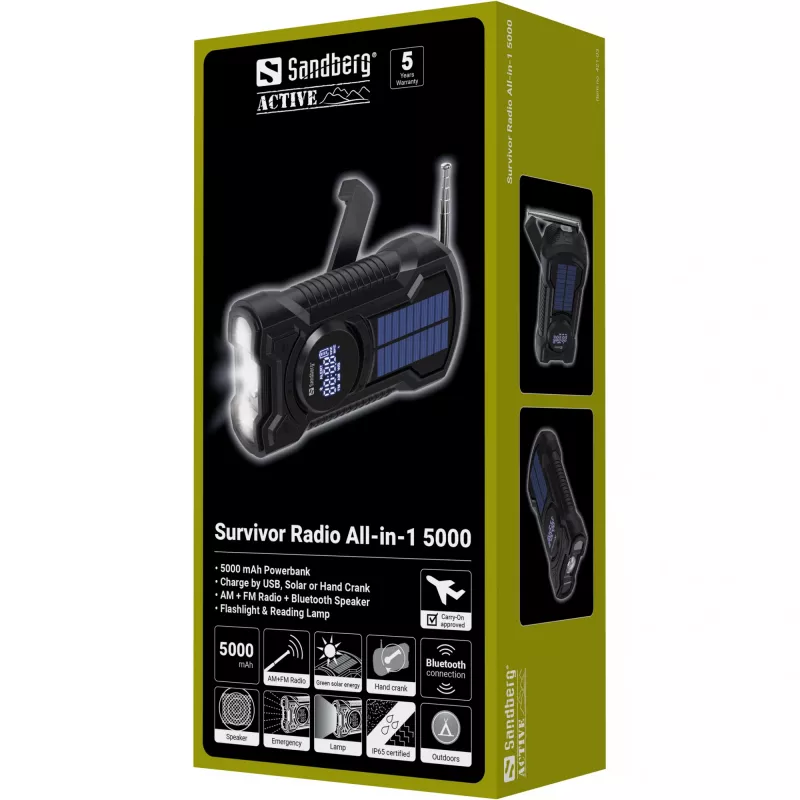 Rádio portátil Sandberg Survivor Radio All-in-1 5000 AM FM 5000mAh