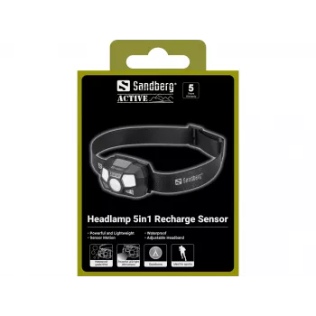 Lanterna de cabeça Sandberg 5in1 Recharge Sensor LED 200 lm preto