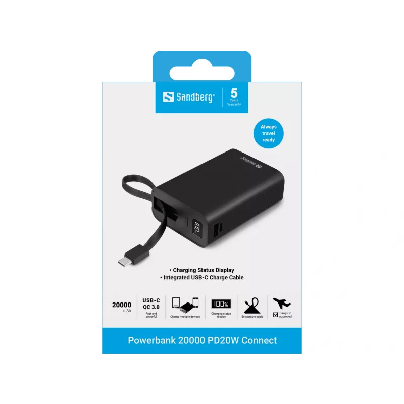 Bateria portátil Sandberg Powerbank 20000 PD20W Connect, 20000 mAh