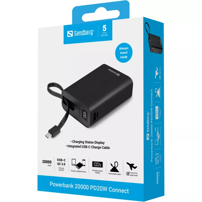 Bateria portátil Sandberg Powerbank 20000 PD20W Connect, 20000 mAh