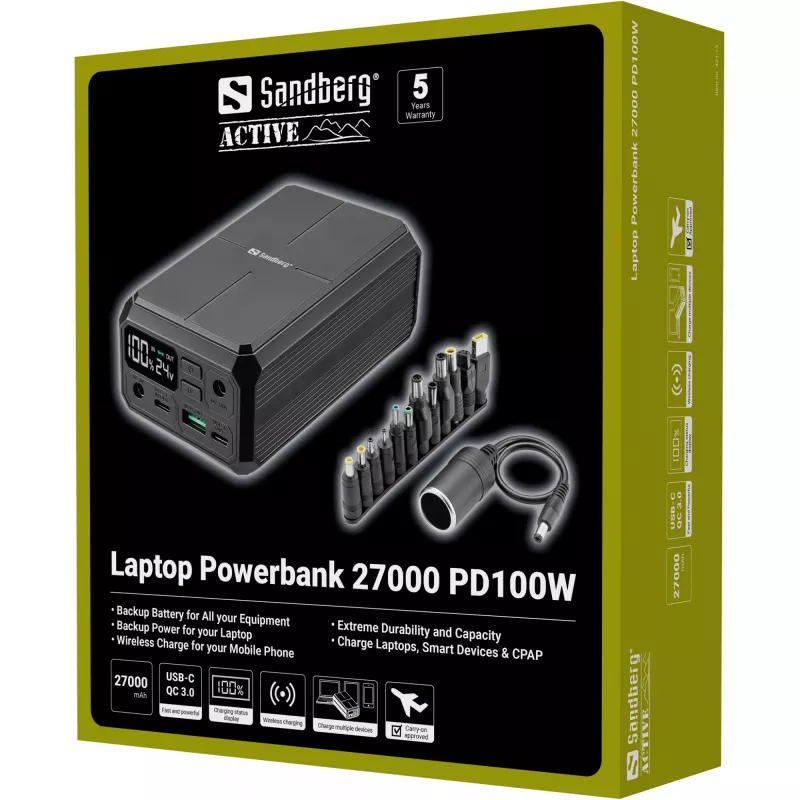 Powerbank portátil Sandberg Laptop Powerbank 27000 PD100W, 27000 mAh