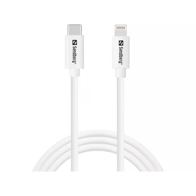 Carregador AC Sandberg 20W USB-C + Lightning 1M carregamento rápido branco