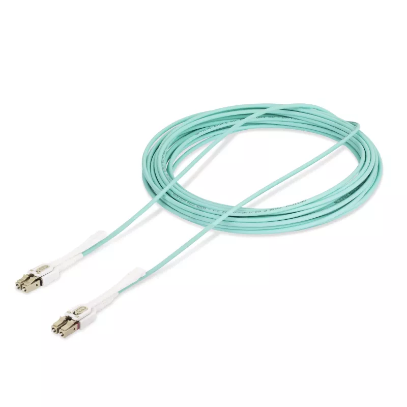 Cabo de fibra ótica multimodo StarTech.com 10m (32.8ft) LC para LC (UPC) OM4 com patilhas push-pull, 50/125µm, 100G, resistente a dobras, baixa atenuação de inserção – cabo de ligação de fibra LSZH