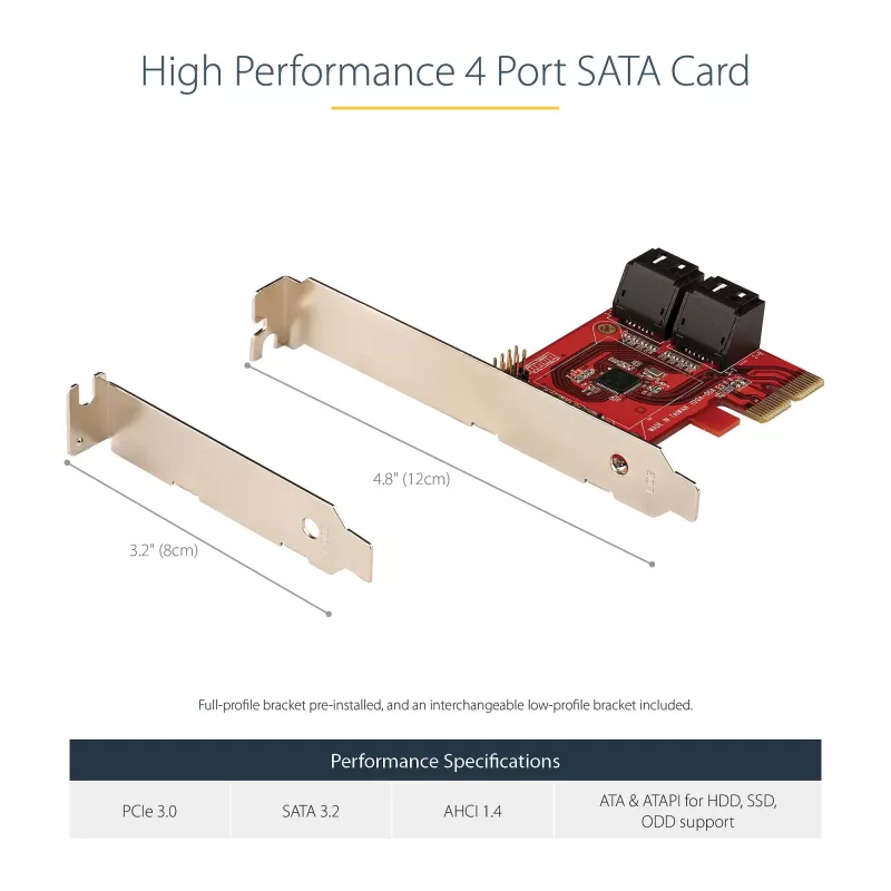 Placa SATA PCIe StarTech.com - placa de expansão SATA PCIe de 4 portas - 6 Gbit/s - chapa low-profile - conectores SATA empilhados - ASM1164 Non-RAID - conversor PCI Express para SATA