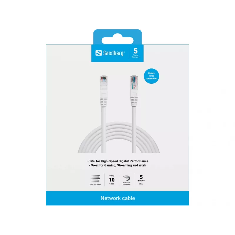 Cabo de rede Sandberg cabo de rede UTP Cat6 RJ-45 5 m branco