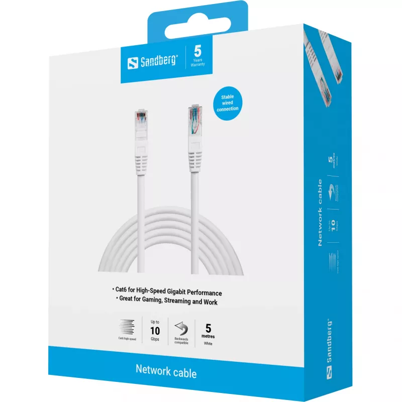 Cabo de rede Sandberg cabo de rede UTP Cat6 RJ-45 5 m branco