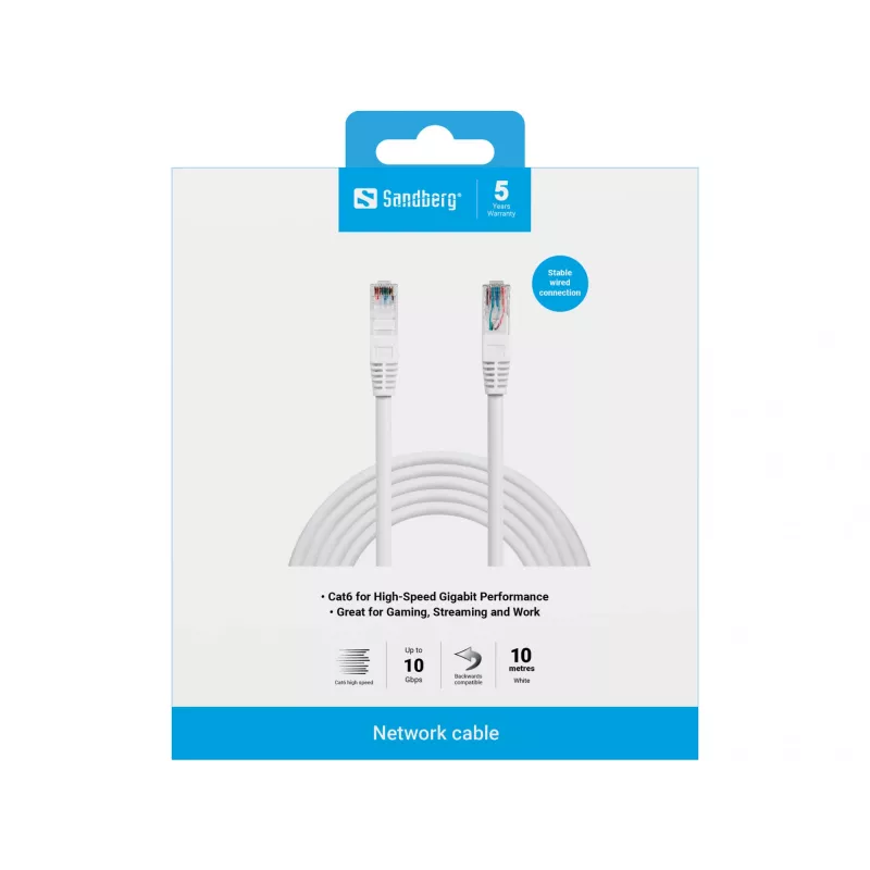 Cabo de rede Sandberg UTP Cat6 10 m RJ-45 branco