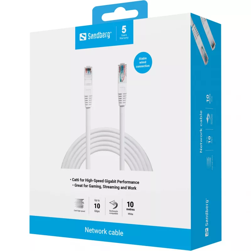 Cabo de rede Sandberg UTP Cat6 10 m RJ-45 branco