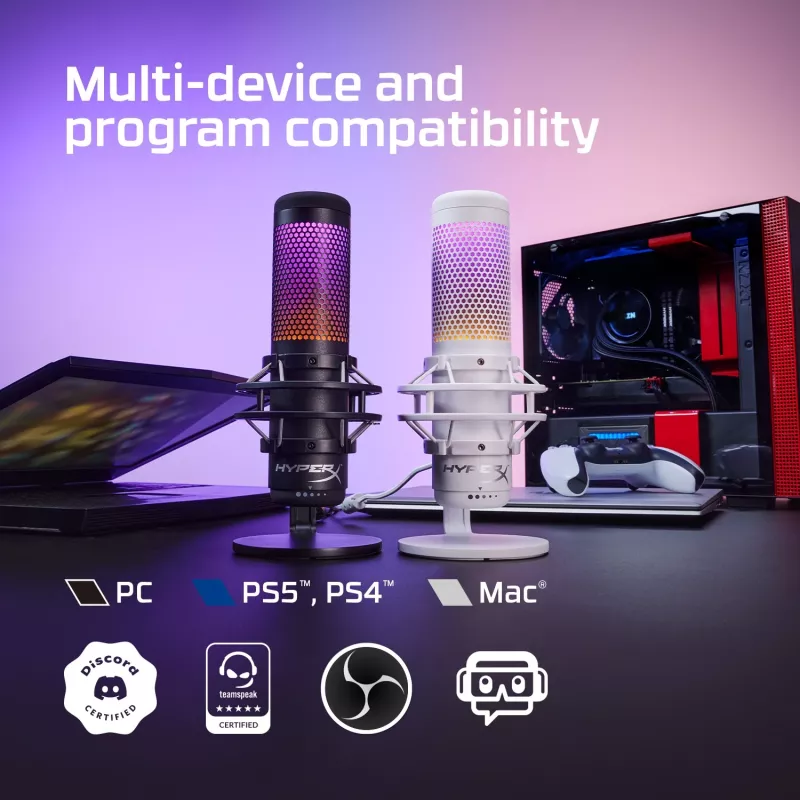 HyperX QuadCast S - microfone USB (branco-cinzento) - iluminação RGB