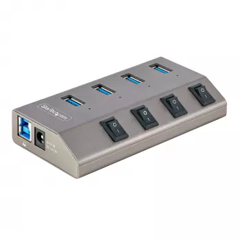Hub USB-C de 4 portas com alimentação própria StarTech.com com interruptores individuais de ligar/desligar, hub de expansão USB 3.0 5Gbps com fonte de alimentação, hub USB-C para USB-A para computador de secretária/portátil, hub USB Type-C com BC 1.2