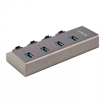 Hub USB-C de 4 portas com alimentação própria StarTech.com com interruptores individuais de ligar/desligar, hub de expansão USB 3.0 5Gbps com fonte de alimentação, hub USB-C para USB-A para computador de secretária/portátil, hub USB Type-C com BC 1.2