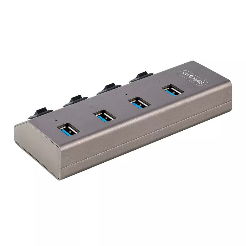 Hub USB-C de 4 portas com alimentação própria StarTech.com com interruptores individuais de ligar/desligar, hub de expansão USB 3.0 5Gbps com fonte de alimentação, hub USB-C para USB-A para computador de secretária/portátil, hub USB Type-C com BC 1.2