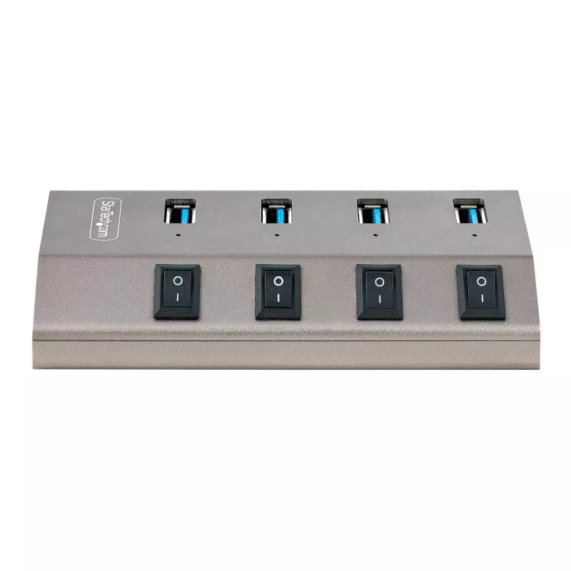 Hub USB-C de 4 portas com alimentação própria StarTech.com com interruptores individuais de ligar/desligar, hub de expansão USB 3.0 5Gbps com fonte de alimentação, hub USB-C para USB-A para computador de secretária/portátil, hub USB Type-C com BC 1.2