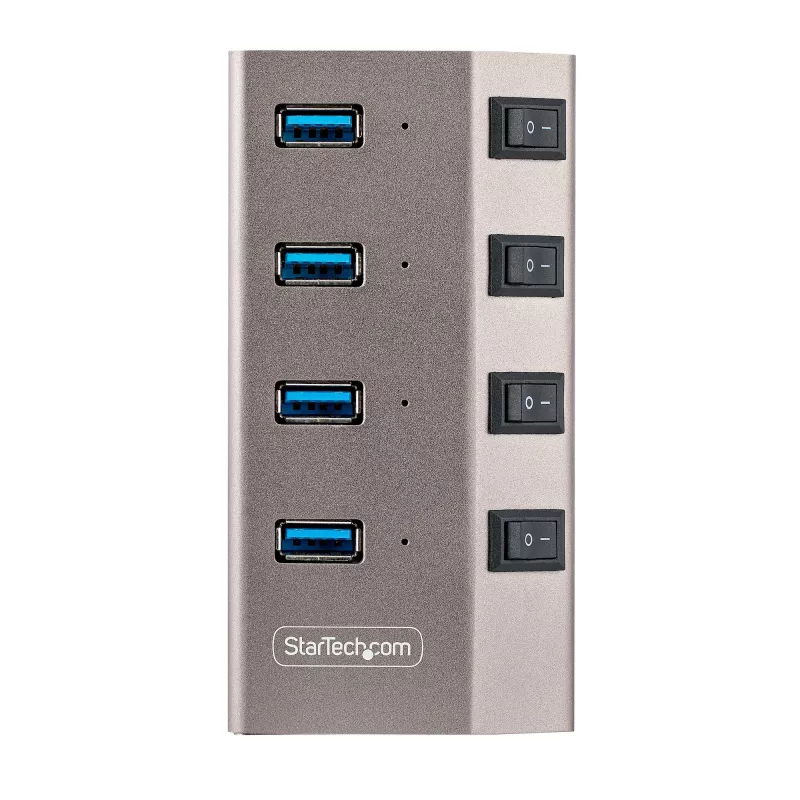 Hub USB-C de 4 portas com alimentação própria StarTech.com com interruptores individuais de ligar/desligar, hub de expansão USB 3.0 5Gbps com fonte de alimentação, hub USB-C para USB-A para computador de secretária/portátil, hub USB Type-C com BC 1.2