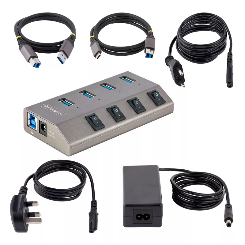Hub USB-C de 4 portas com alimentação própria StarTech.com com interruptores individuais de ligar/desligar, hub de expansão USB 3.0 5Gbps com fonte de alimentação, hub USB-C para USB-A para computador de secretária/portátil, hub USB Type-C com BC 1.2