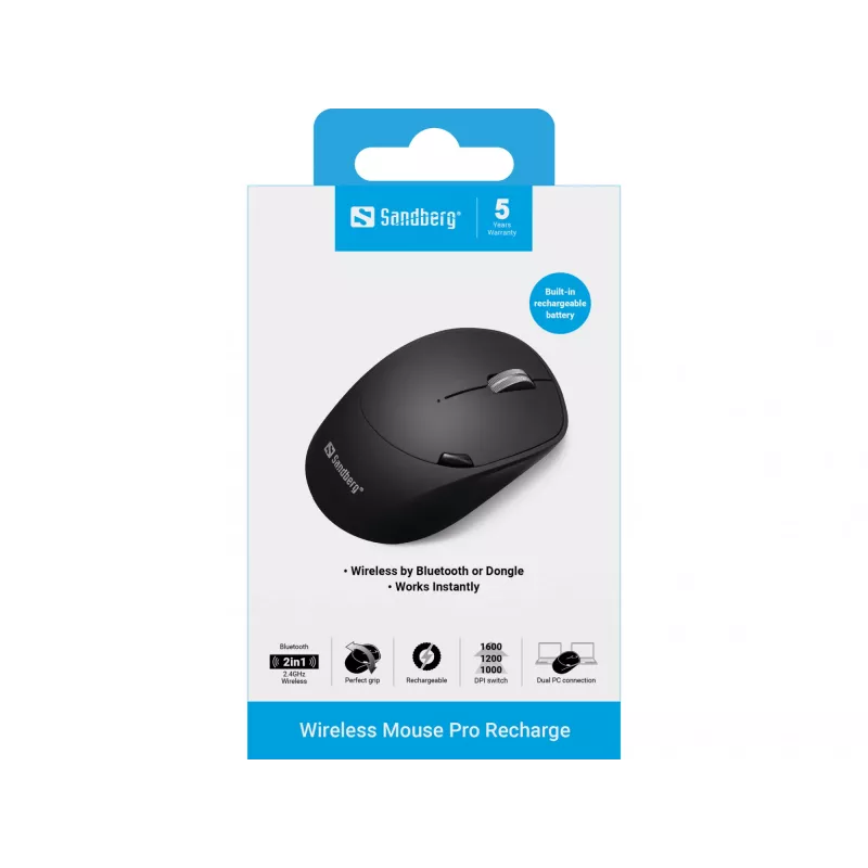 Rato sem fios Sandberg Wireless Mouse Pro Recharge RF Wireless + Bluetooth