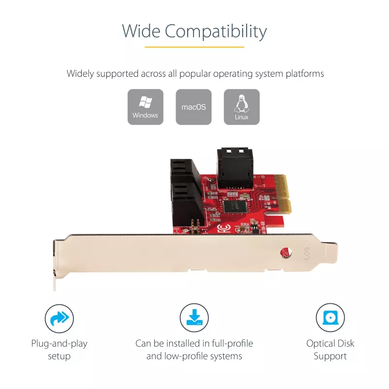 Placa SATA PCIe StarTech.com – Placa de expansão PCIe SATA de 6 portas – 6 Gbit/s – Perfil baixo/alto – Conectores SATA empilhados – ASM1166 Non-RAID – Conversor PCI Express para SATA
