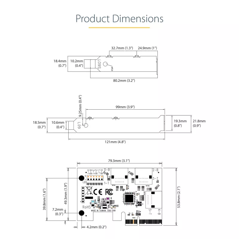 Placa SATA PCIe StarTech.com – Placa de expansão PCIe SATA de 6 portas – 6 Gbit/s – Perfil baixo/alto – Conectores SATA empilhados – ASM1166 Non-RAID – Conversor PCI Express para SATA