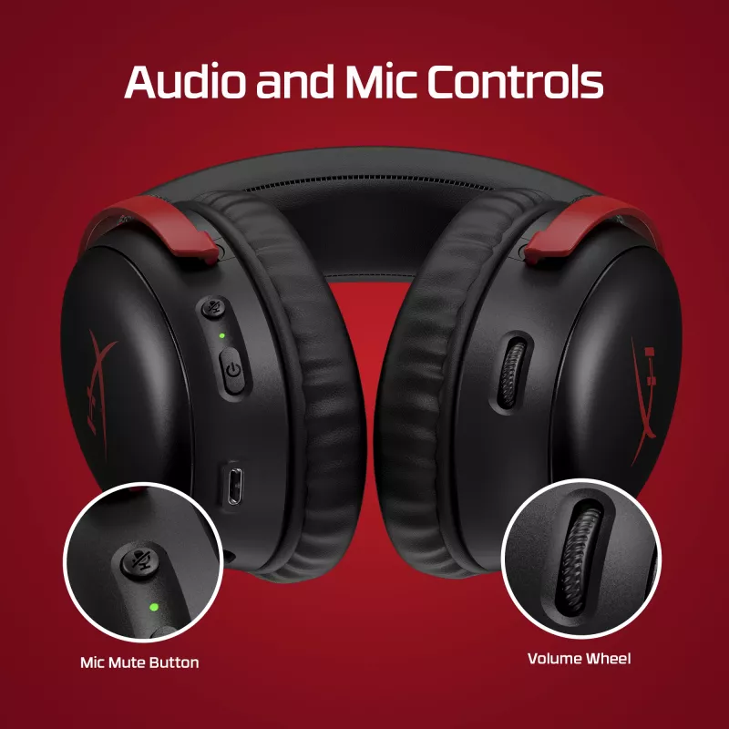 HyperX Cloud III Wireless - headset gaming, preto; vermelho, China, circumaural, fechado, ativo, 155 mm