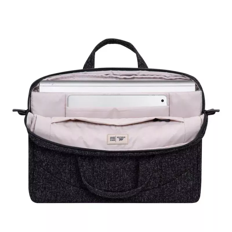 Mala de tiracolo Rivacase 7931 39,6 cm 15,6 polegadas preto branco