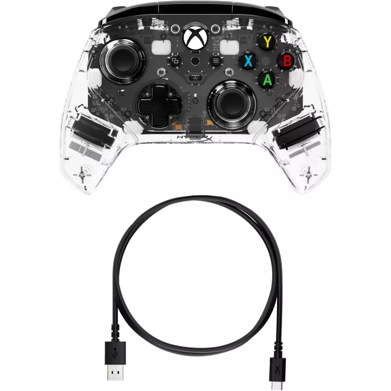 HyperX Clutch Gladiate – comando gaming RGB com fios – Xbox, gamepad, Xbox One, Xbox Series X, com fios, USB, USB Type-A, USB Type-C, transparente