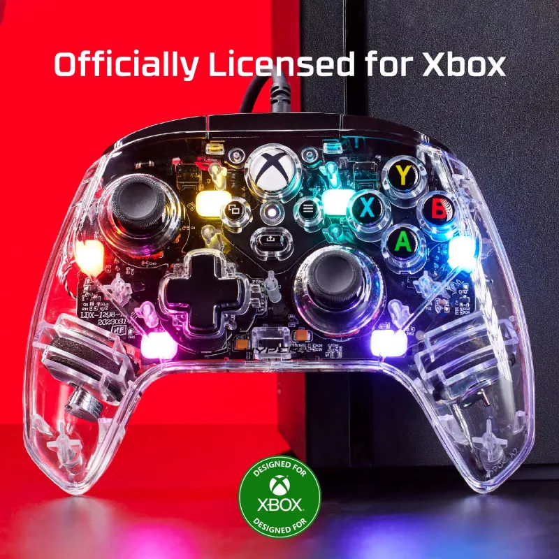 HyperX Clutch Gladiate – comando gaming RGB com fios – Xbox, gamepad, Xbox One, Xbox Series X, com fios, USB, USB Type-A, USB Type-C, transparente