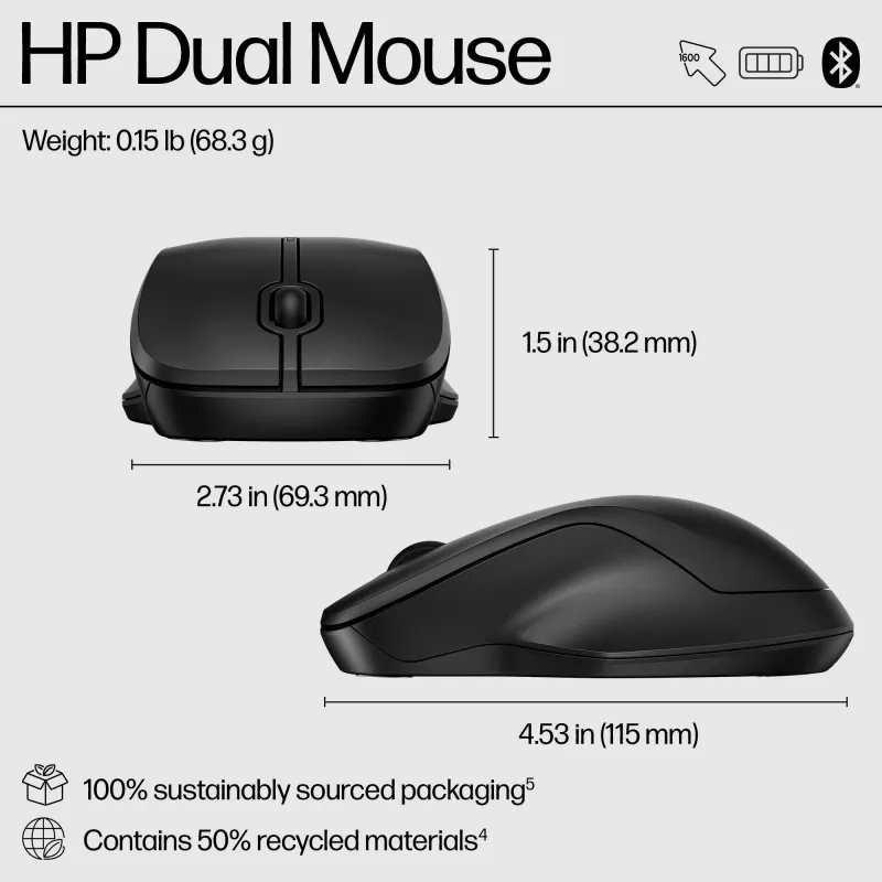 Rato HP 255 Dual Wireless Rato RF Wireless + Bluetooth