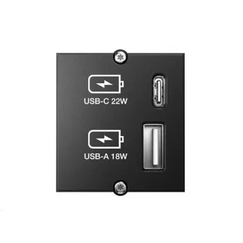 Módulo de tomada USB-A + USB-C Bachmann 917.227 Preto IP20 250V