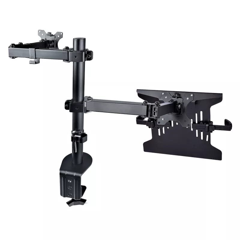 StarTech.com A2-LAPTOP-DESK-MOUNT braço de monitor ajustável com tabuleiro VESA para portátil, para portátil até 4,5 kg (9,9 lb) e um único ecrã, montagem com grampo em C ou passa-cabos, aço/plástico, preto