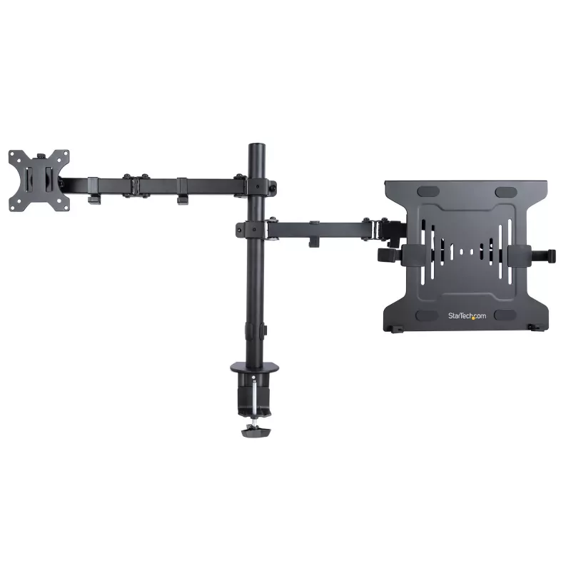 StarTech.com A2-LAPTOP-DESK-MOUNT braço de monitor ajustável com tabuleiro VESA para portátil, para portátil até 4,5 kg (9,9 lb) e um único ecrã, montagem com grampo em C ou passa-cabos, aço/plástico, preto
