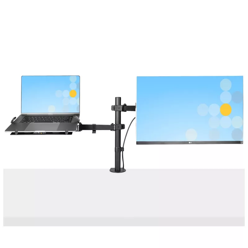 StarTech.com A2-LAPTOP-DESK-MOUNT braço de monitor ajustável com tabuleiro VESA para portátil, para portátil até 4,5 kg (9,9 lb) e um único ecrã, montagem com grampo em C ou passa-cabos, aço/plástico, preto