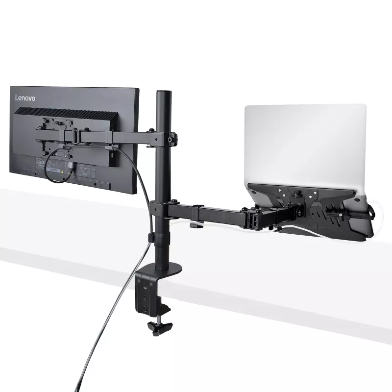 StarTech.com A2-LAPTOP-DESK-MOUNT braço de monitor ajustável com tabuleiro VESA para portátil, para portátil até 4,5 kg (9,9 lb) e um único ecrã, montagem com grampo em C ou passa-cabos, aço/plástico, preto