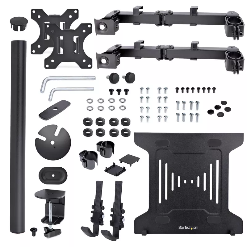 StarTech.com A2-LAPTOP-DESK-MOUNT braço de monitor ajustável com tabuleiro VESA para portátil, para portátil até 4,5 kg (9,9 lb) e um único ecrã, montagem com grampo em C ou passa-cabos, aço/plástico, preto