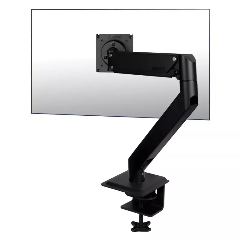 Suporte de secretária com mola a gás para monitor Arctic X1-3D — para ecrãs até 43 polegadas / 10 kg, VESA 75x75–100x100, preto