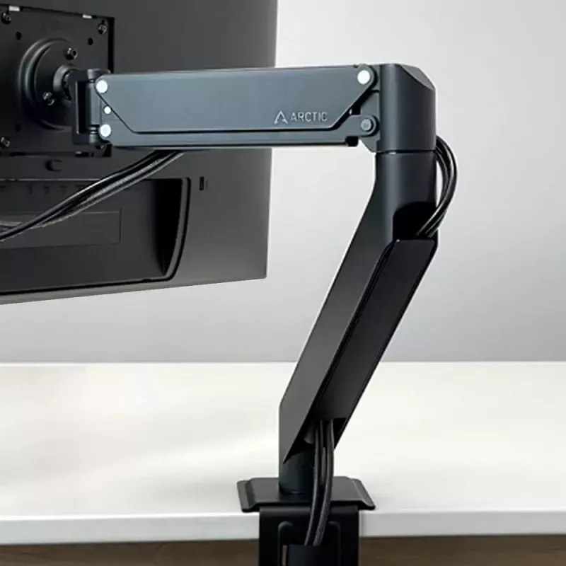 Suporte de secretária com mola a gás para monitor Arctic X1-3D — para ecrãs até 43 polegadas / 10 kg, VESA 75x75–100x100, preto