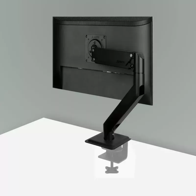 Suporte de secretária com mola a gás para monitor Arctic X1-3D — para ecrãs até 43 polegadas / 10 kg, VESA 75x75–100x100, preto