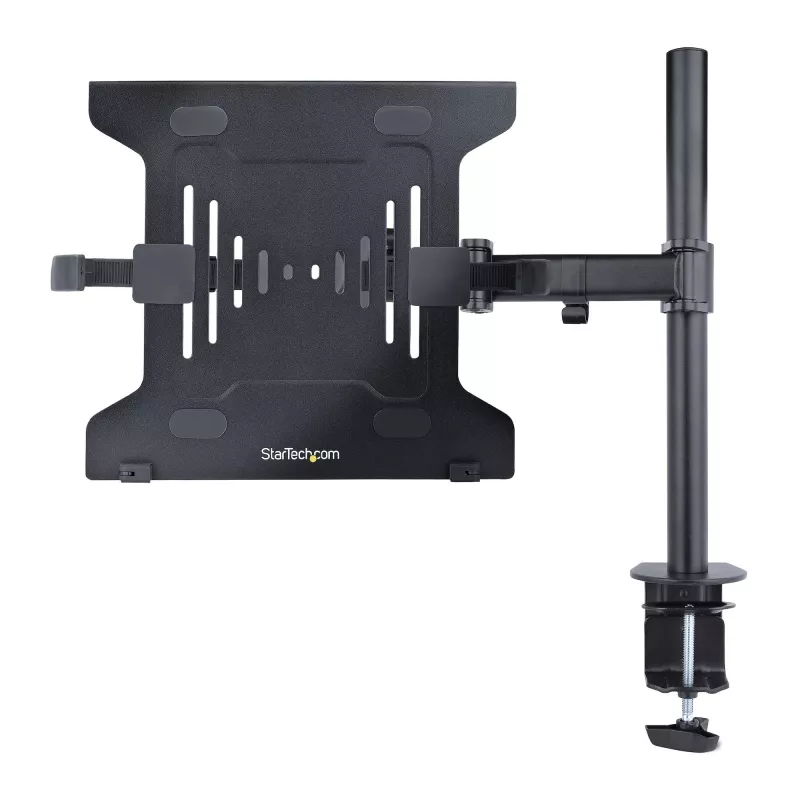 StarTech.com A-LAPTOP-DESK-MOUNT suporte de secretária para monitor e portátil, para ecrãs até 34 polegadas (8 kg / 17,6 lb) e portáteis (4,5 kg / 9,9 lb), braço articulado com tabuleiro VESA para portátil, montagem com grampo