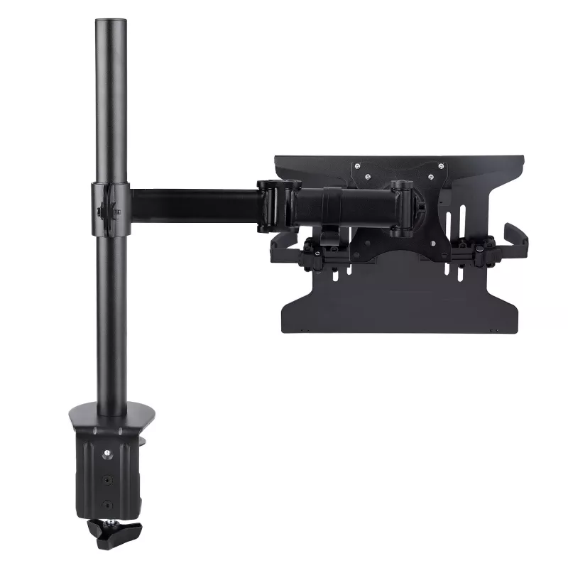 StarTech.com A-LAPTOP-DESK-MOUNT suporte de secretária para monitor e portátil, para ecrãs até 34 polegadas (8 kg / 17,6 lb) e portáteis (4,5 kg / 9,9 lb), braço articulado com tabuleiro VESA para portátil, montagem com grampo