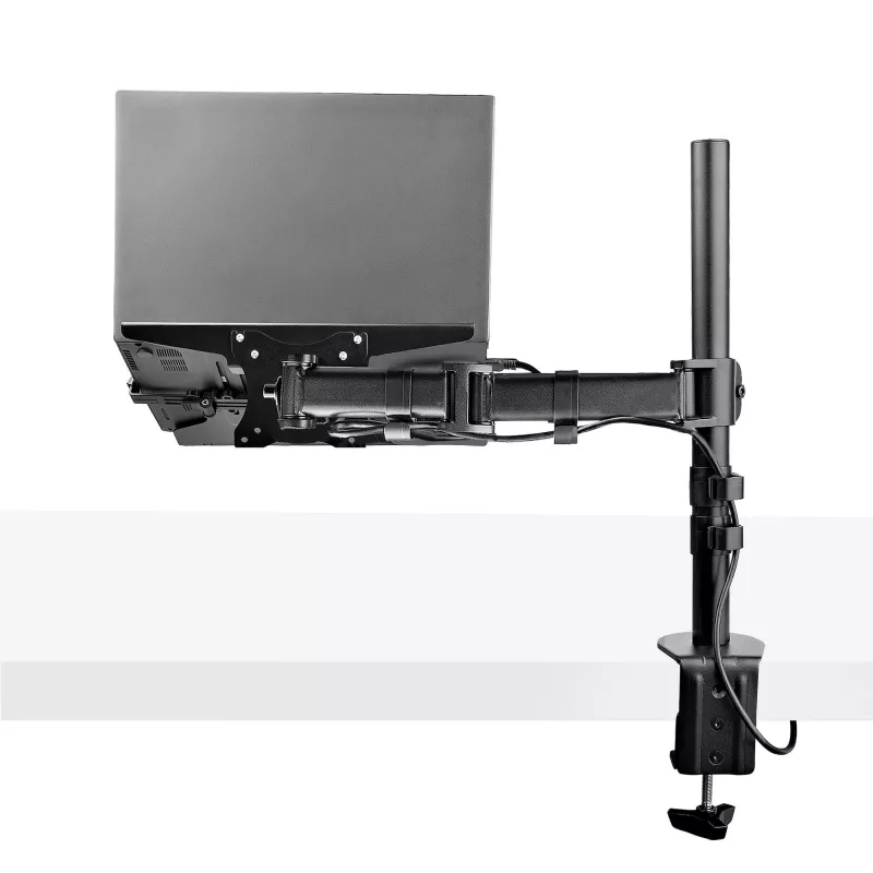 StarTech.com A-LAPTOP-DESK-MOUNT suporte de secretária para monitor e portátil, para ecrãs até 34 polegadas (8 kg / 17,6 lb) e portáteis (4,5 kg / 9,9 lb), braço articulado com tabuleiro VESA para portátil, montagem com grampo