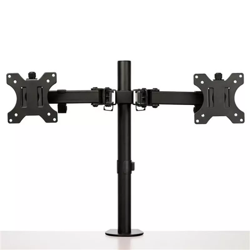 Braço StarTech.com para dois monitores com montagem na secretária - braçadeira/passagem de cabo para monitor VESA até 32 polegadas - braço de monitor articulado ergonómico - altura ajustável/inclinação/rotação/giro