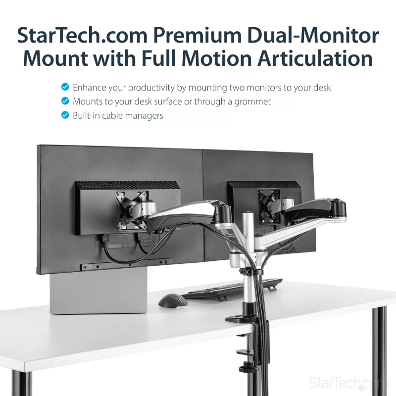Braço StarTech.com para dois monitores com montagem na secretária – totalmente articulado – Premium