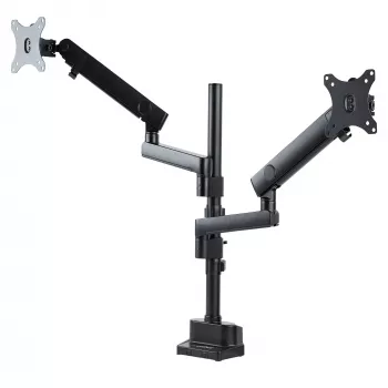 Braço StarTech.com para dois monitores com montagem na secretária, suporte de monitor totalmente articulado para 2 ecrãs VESA até 32 polegadas (8 kg), altura ajustável, braçadeira/passagem de secretária, mola mecânica