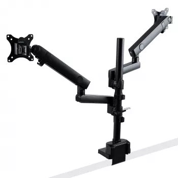 Braço StarTech.com para dois monitores com montagem na secretária, suporte de monitor totalmente articulado para 2 ecrãs VESA até 32 polegadas (8 kg), altura ajustável, braçadeira/passagem de secretária, mola mecânica