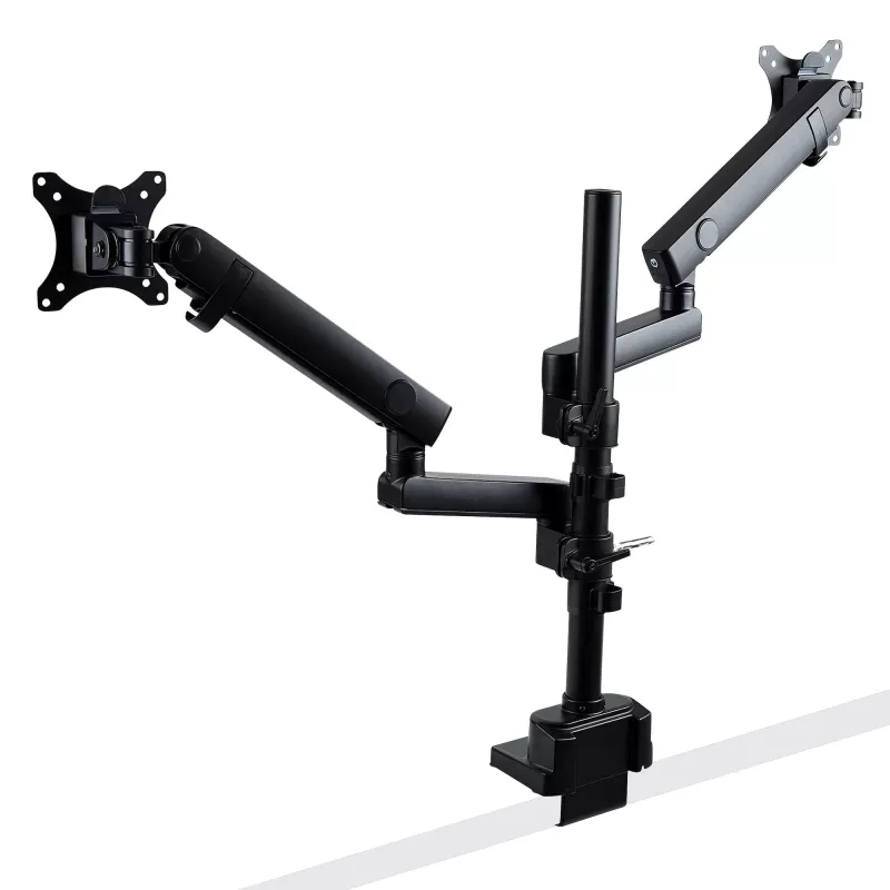 Braço StarTech.com para dois monitores com montagem na secretária, suporte de monitor totalmente articulado para 2 ecrãs VESA até 32 polegadas (8 kg), altura ajustável, braçadeira/passagem de secretária, mola mecânica
